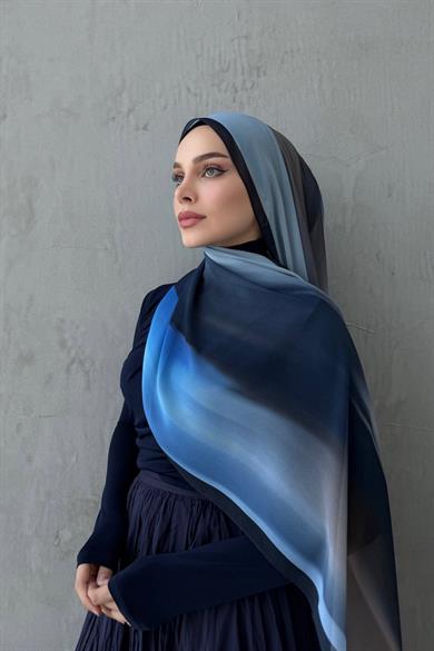 Lacivert Feerla Kumlu İpek Şal