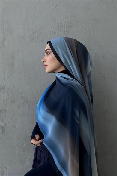 Lacivert Feerla Kumlu İpek Şal