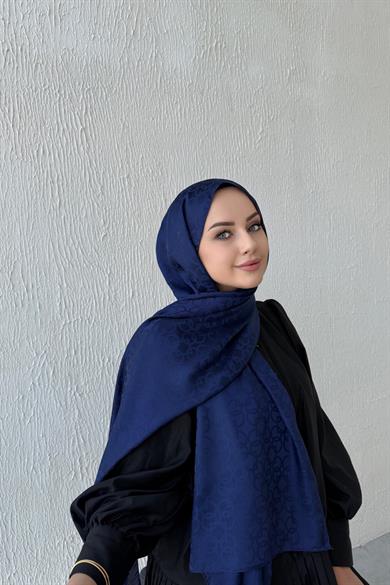 Lacivert Geometrik Jakar Şal