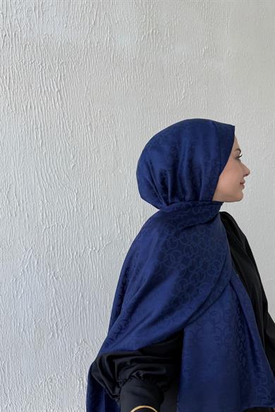 Lacivert Geometrik Jakar Şal