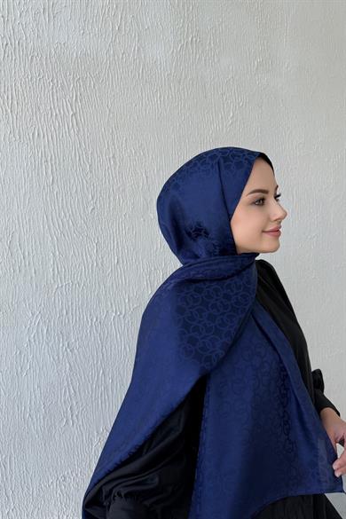 Lacivert Geometrik Jakar Şal