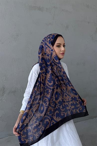 Lacivert İtalyan Varak Koza %100 Pamuk Şal