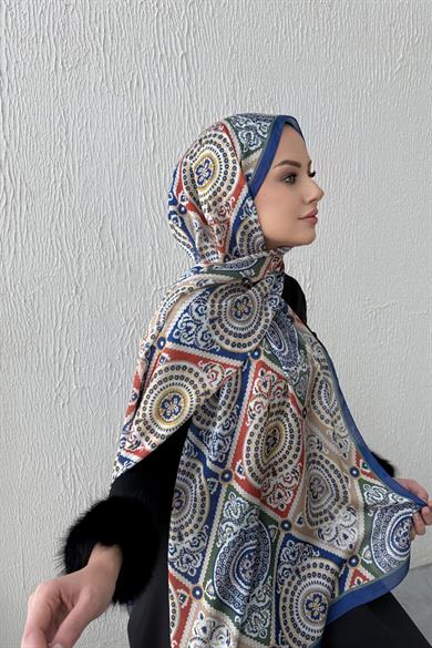 Lacivert Kösem Hint İpeği Şal