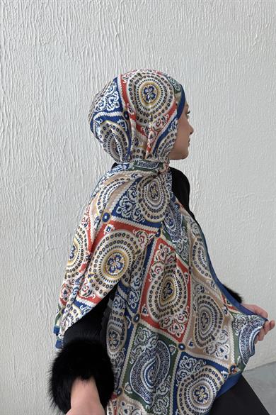 Lacivert Kösem Hint İpeği Şal