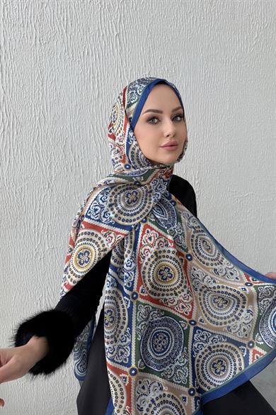 Lacivert Kösem Hint İpeği Şal
