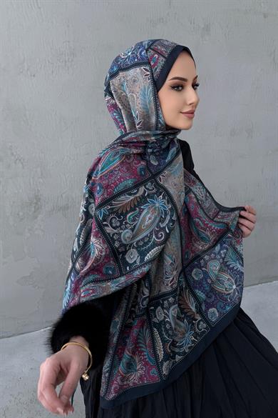 Lacivert Maveran Bohem Modal İpek Şal