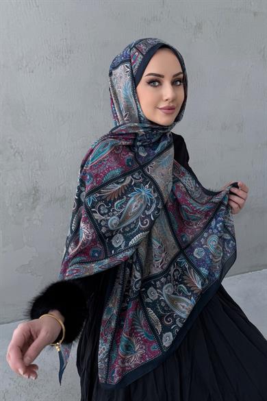 Lacivert Maveran Bohem Modal İpek Şal