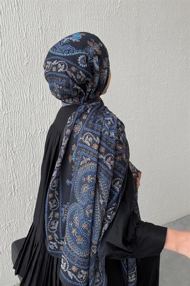 Lacivert Mihrimah Bohem Modal İpek Şal