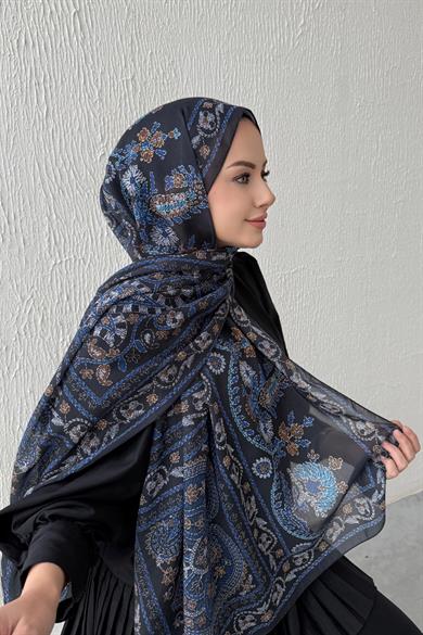 Lacivert Mihrimah Bohem Modal İpek Şal