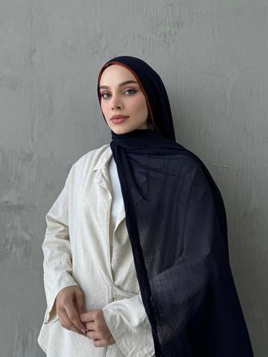 Lacivert Müslin Biyeli Şal 