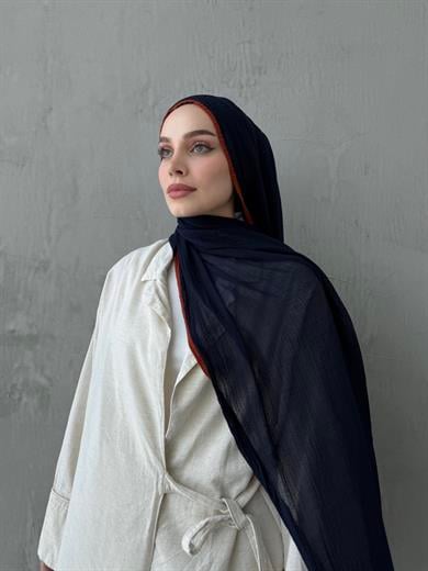 Lacivert Müslin Biyeli Şal 