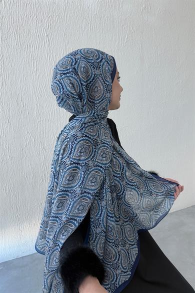 Navy Blue Nazende Bohemian Modal Silk Shawl