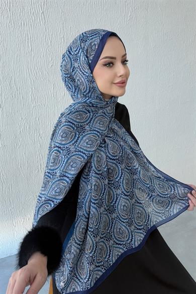 Navy Blue Nazende Bohemian Modal Silk Shawl