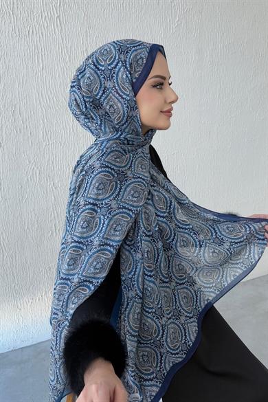 Navy Blue Nazende Bohemian Modal Silk Shawl