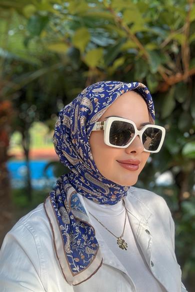 Lacivert Retro Dijital Soft Eşarp