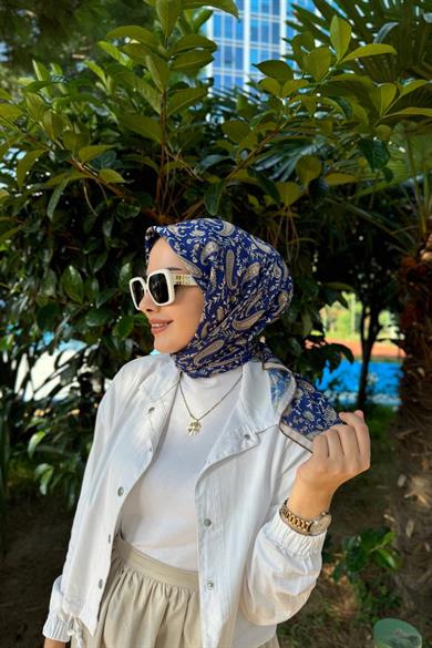 Lacivert Retro Dijital Soft Eşarp