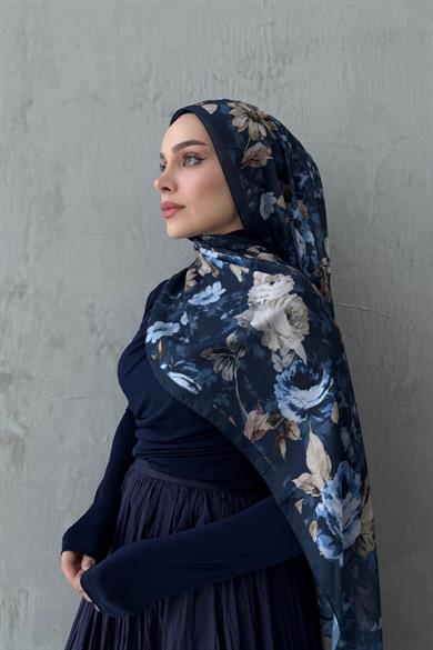 Navy Blue Roselle Indian Silk Shawl