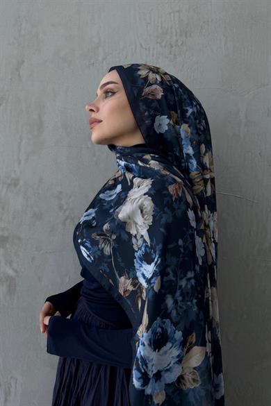 Navy Blue Roselle Indian Silk Shawl