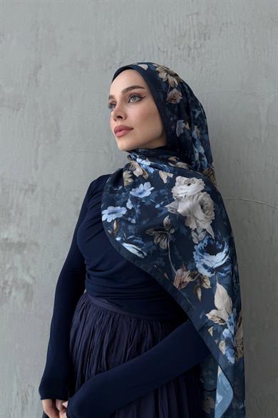 Navy Blue Roselle Indian Silk Shawl