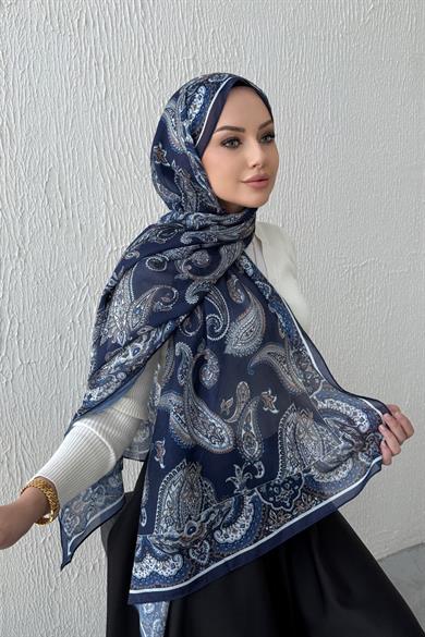 Lacivert Şehrazat Bohem Modal İpek Şal
