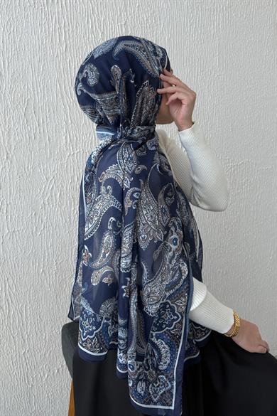 Lacivert Şehrazat Bohem Modal İpek Şal