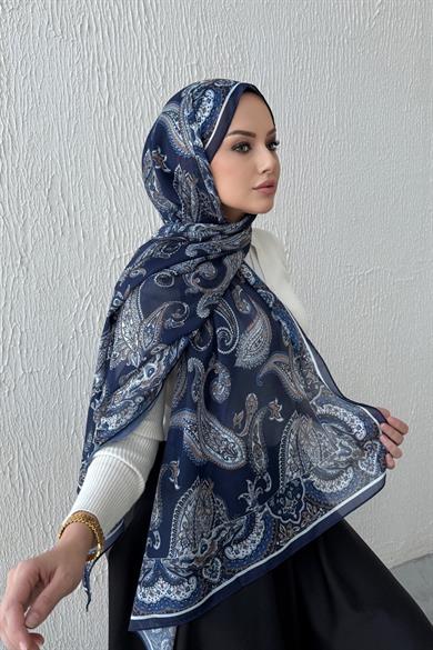 Lacivert Şehrazat Bohem Modal İpek Şal