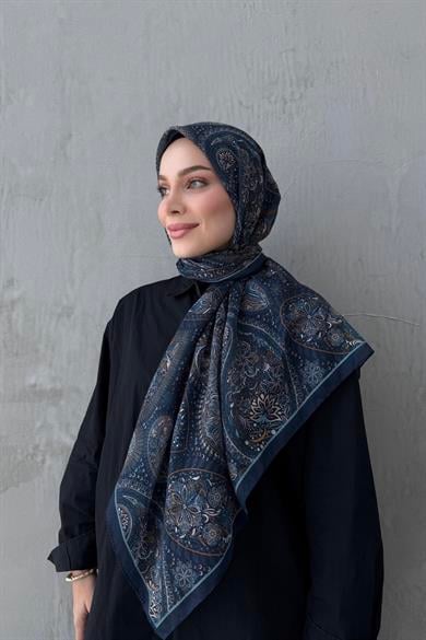 Lacivert Şehvar Bohem Modal İpek Şaleşarp