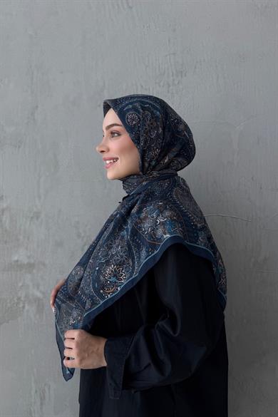 Lacivert Şehvar Bohem Modal İpek Şaleşarp