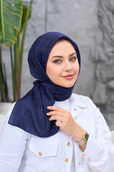 Lacivert Taş Desen İpeksi Jakar Eşarp