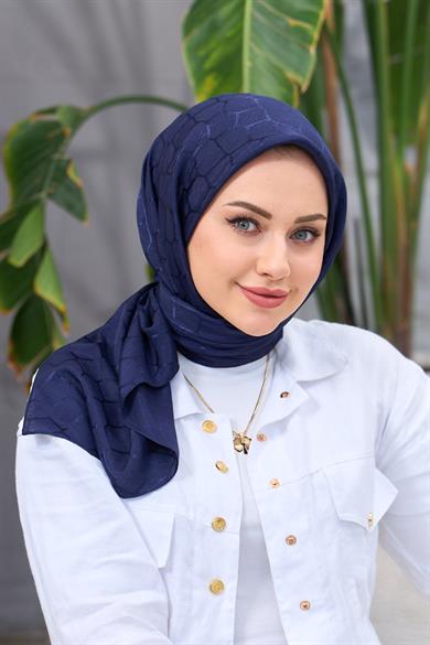 Lacivert Taş Desen İpeksi Jakar Eşarp