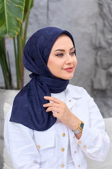 Lacivert Taş Desen İpeksi Jakar Eşarp
