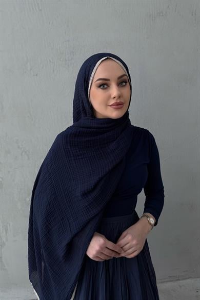 Lacivert Taş Müslin Biyeli Şal 