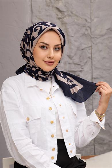 Navy Blue Mink Mixed Pattern Natural Scarf