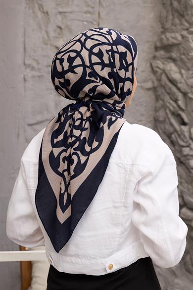 Navy Blue Mink Mixed Pattern Natural Scarf