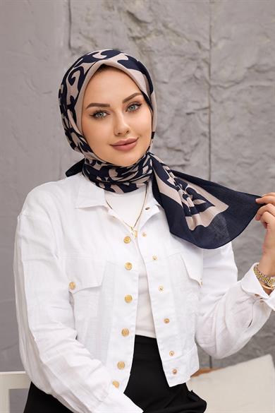 Navy Blue Mink Mixed Pattern Natural Scarf