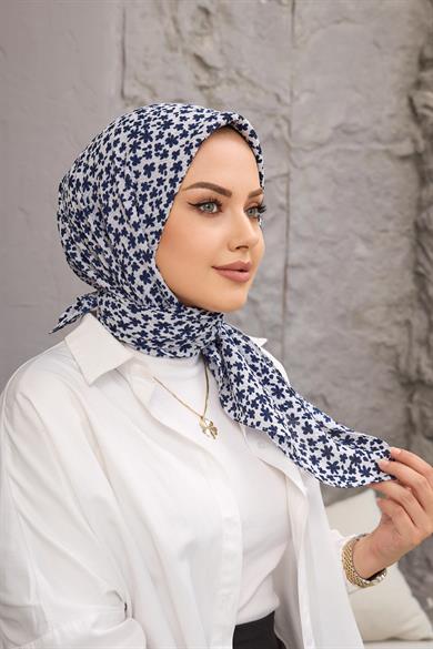Lacivert Yonca Naturel Eşarp