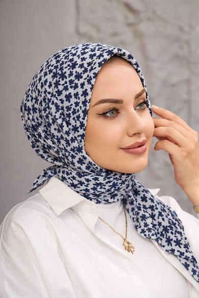 Lacivert Yonca Naturel Eşarp