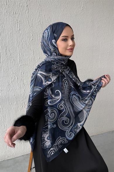 Lacivert Zerda Modal İpek Şal