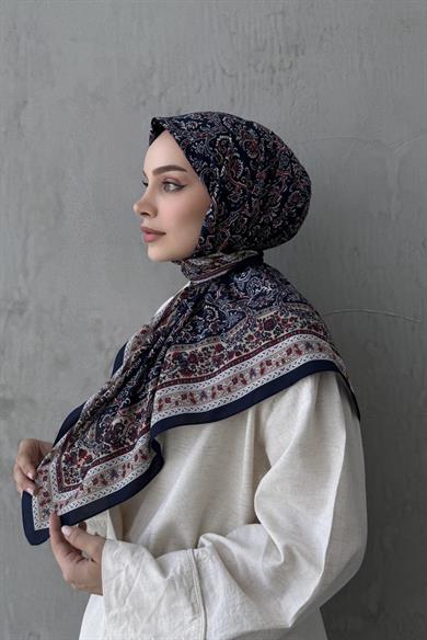 Navy Blue & Burgundy Bohemian Modal Silk Scarf