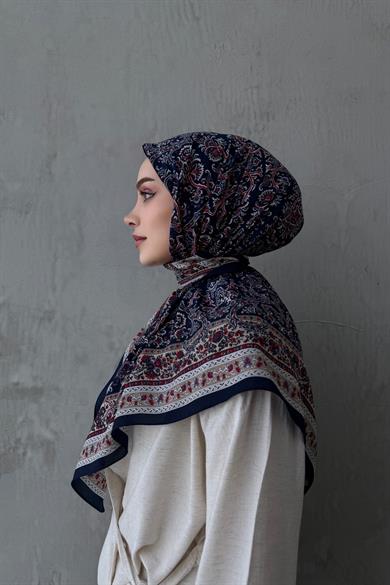 Navy Blue & Burgundy Bohemian Modal Silk Scarf