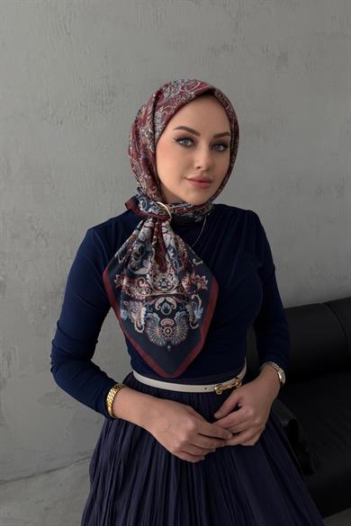 LacivertBordo İnci Bohem Modal İpek Eşarp