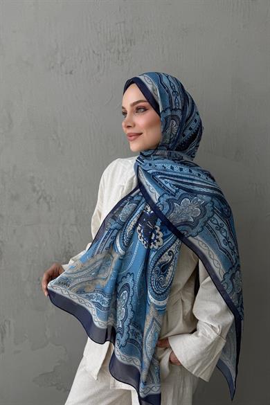 Navy Blue & Blue Mahra Authentic Indian Silk Shawl