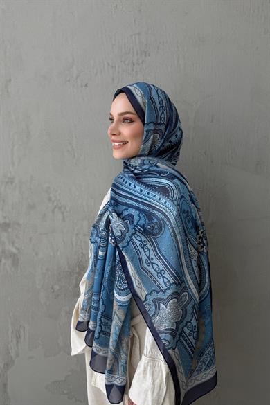 Navy Blue & Blue Mahra Authentic Indian Silk Shawl