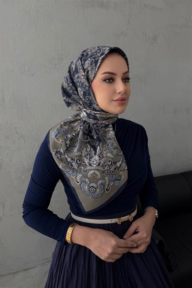 LacivertVizon İnci Bohem Modal İpek Eşarp