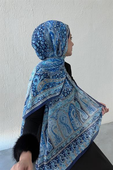 Blue Bergüzar Authentic Indian Silk Shawl