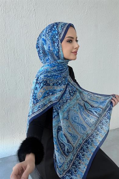 Blue Bergüzar Authentic Indian Silk Shawl