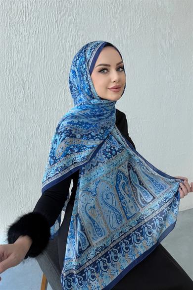 Blue Bergüzar Authentic Indian Silk Shawl