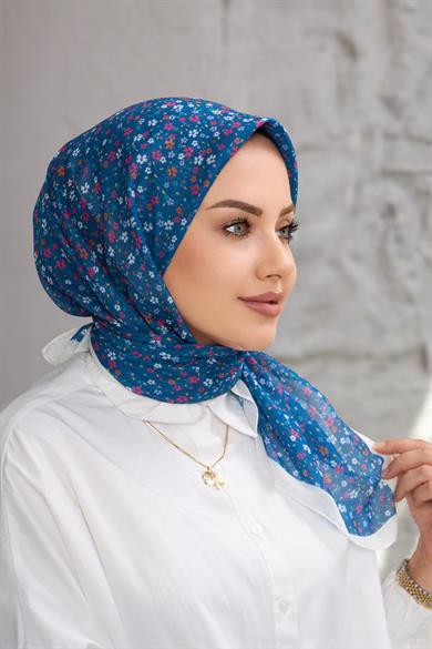 Mavi Çicek Dijital Soft Eşarp