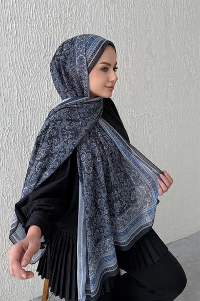Mavi & Gri Bohem Modal İpek Şal