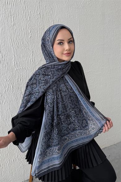 Mavi & Gri Bohem Modal İpek Şal